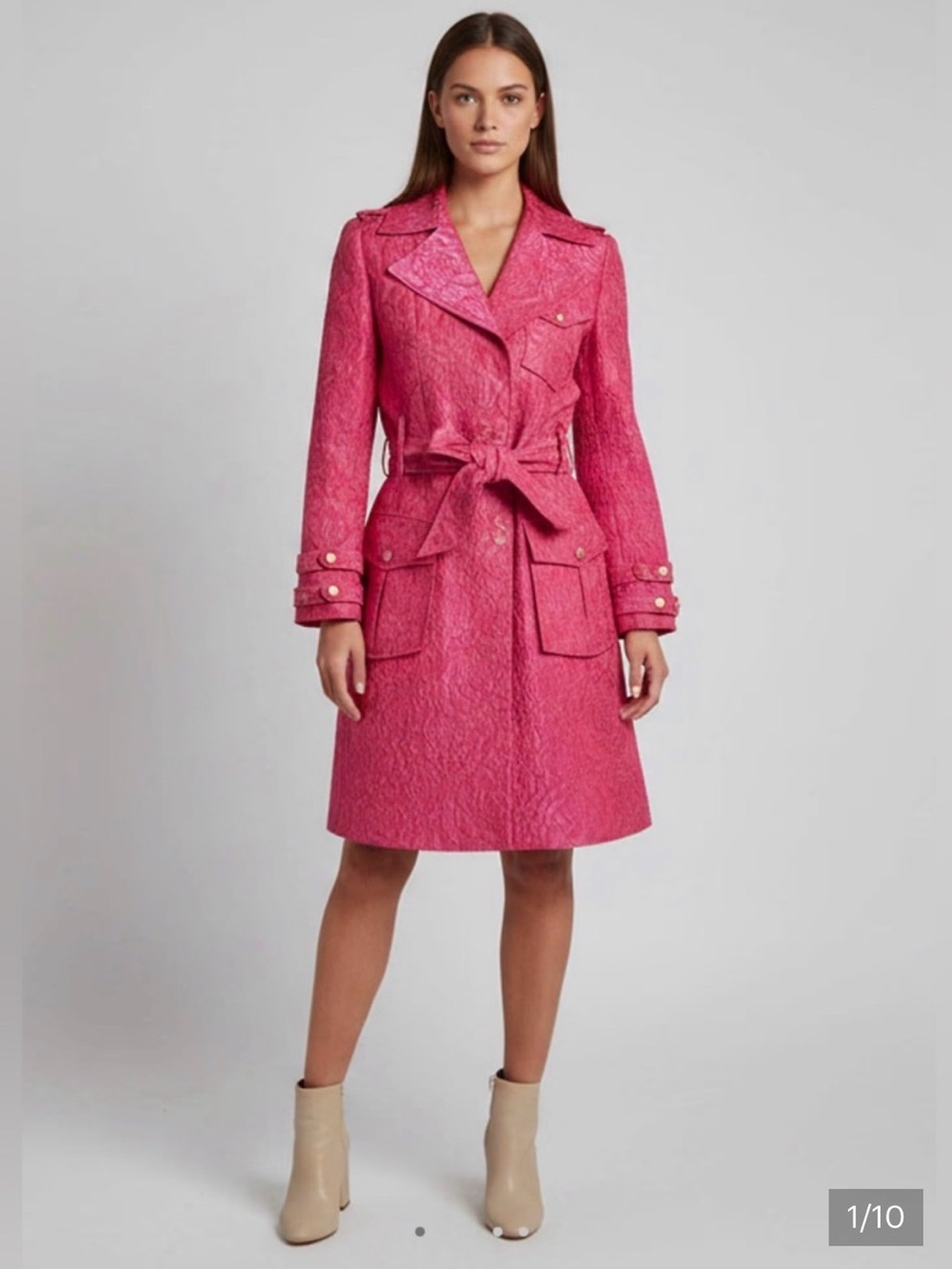 Alice + Olivia Klein Pink Jacquard Trench Coat Belted Floral Luxury NWOT S